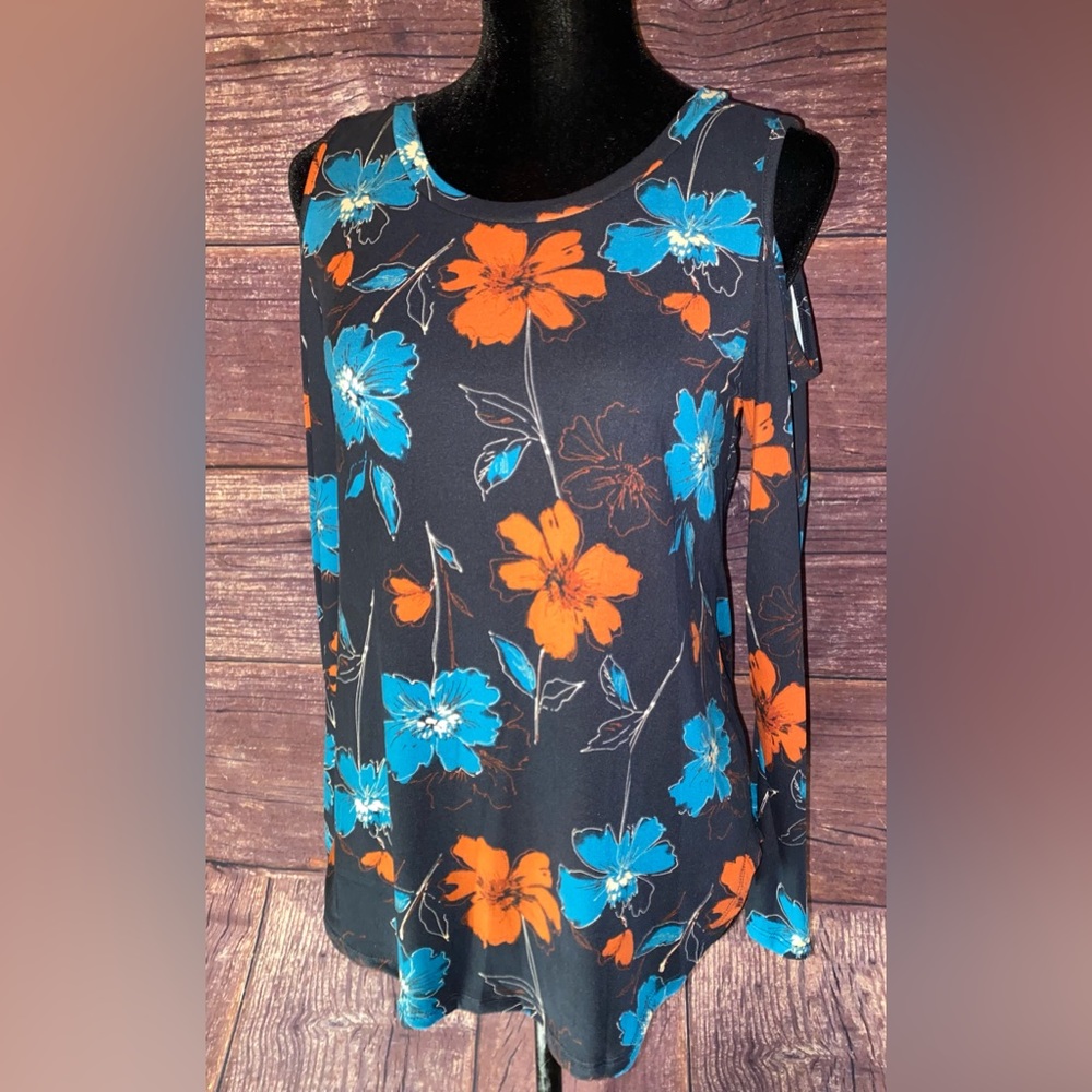 Midnight Bloom Cold Shoulder Long Sleeve Shirt